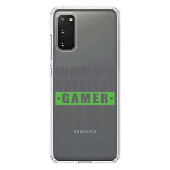 DistinctInk Clear Shockproof Hybrid Case for Galaxy S20 PLUS / 5G (6.7" Screen) - TPU Bumper Acrylic Back Tempered Glass Screen Protector - World's Greatest Gamer Girl Video Games