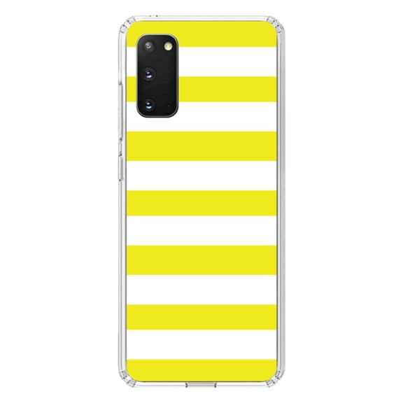 DistinctInk Clear Shockproof Hybrid Case for Galaxy S20 PLUS / 5G (6.7" Screen) - TPU Bumper, Acrylic Back, Tempered Glass Screen Protector - Yellow & White Bold Horizontal Stripes