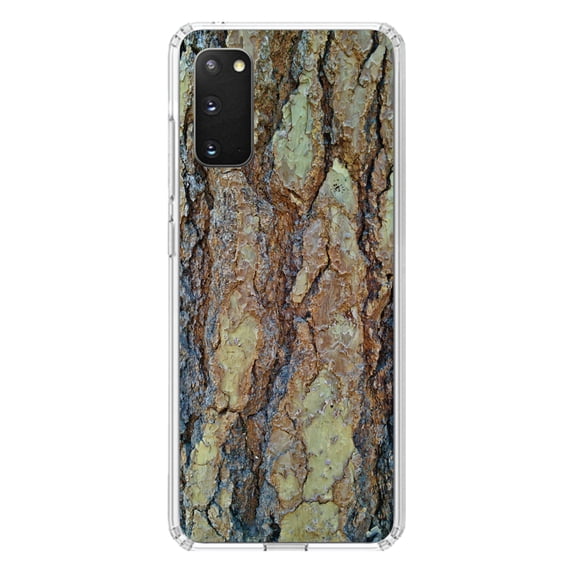 DistinctInk Clear Shockproof Hybrid Case for Galaxy S20 PLUS / 5G (6.7" Screen) - TPU Bumper, Acrylic Back, Tempered Glass Screen Protector - Yosemite Redwood Bark