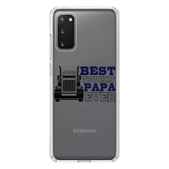 DistinctInk Clear Shockproof Hybrid Case for Galaxy S20 / S20 5G (6.2" Screen) - TPU Bumper Acrylic Back Tempered Glass Screen Protector - Best Truckin' Papa Ever