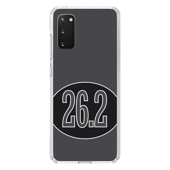 DistinctInk Clear Shockproof Hybrid Case for Galaxy S20 / S20 5G (6.2" Screen) - TPU Bumper, Acrylic Back, Tempered Glass Screen Protector - Black 26.2 Oval Marathon Run - Running