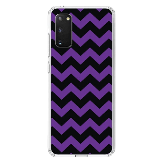 DistinctInk Clear Shockproof Hybrid Case for Galaxy S20 / S20 5G (6.2" Screen) - TPU Bumper, Acrylic Back, Tempered Glass Screen Protector - Black Purple Stripes - Stripes Pattern