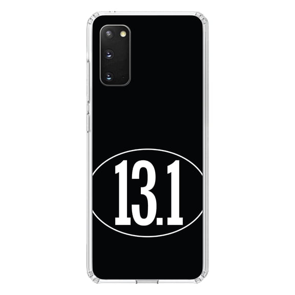 DistinctInk Clear Shockproof Hybrid Case for Galaxy S20 / S20 5G (6.2" Screen) - TPU Bumper, Acrylic Back, Tempered Glass Screen Protector - Black White 13.1 Half Marathon Run - Running