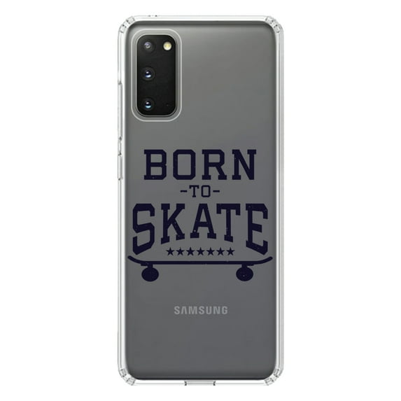 DistinctInk Clear Shockproof Hybrid Case for Galaxy S20 / S20 5G (6.2" Screen) - TPU Bumper Acrylic Back Tempered Glass Screen Protector - Born to Skate - Skating