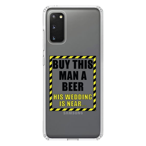 DistinctInk Clear Shockproof Hybrid Case for Galaxy S20 / S20 5G (6.2" Screen) - TPU Bumper Acrylic Back Tempered Glass Screen Protector - Buy This Man a Beer His Wedding is Near