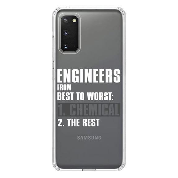 DistinctInk Clear Shockproof Hybrid Case for Galaxy S20 / S20 5G (6.2" Screen) - TPU Bumper Acrylic Back Tempered Glass Screen Protector - Chemical Engineers are the Best