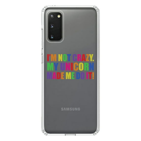 DistinctInk Clear Shockproof Hybrid Case for Galaxy S20 / S20 5G (6.2" Screen) - TPU Bumper Acrylic Back Tempered Glass Screen Protector - I'm Not Crazy My Unicorn Made Me Do It