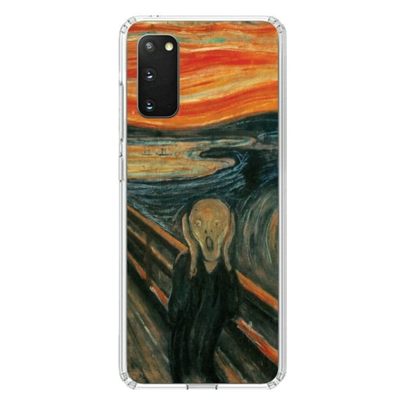 DistinctInk Clear Shockproof Hybrid Case for Galaxy S20 / S20 5G (6.2" Screen) - TPU Bumper, Acrylic Back, Tempered Glass Screen Protector - Edvard Munch The Scream - Classic Art