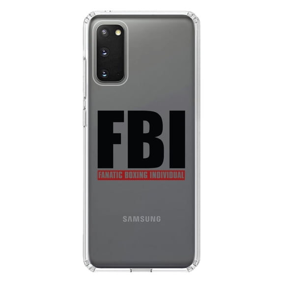 DistinctInk Clear Shockproof Hybrid Case for Galaxy S20 / S20 5G (6.2" Screen) - TPU Bumper Acrylic Back Tempered Glass Screen Protector - FBI Fanatic Boxing Individual
