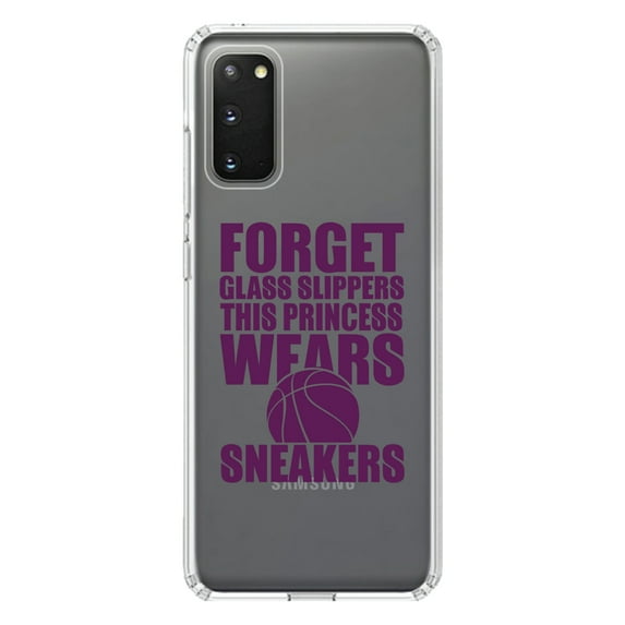 DistinctInk Clear Shockproof Hybrid Case for Galaxy S20 / S20 5G (6.2" Screen) - TPU Bumper Acrylic Back Tempered Glass Screen Protector - Forget Glass Slippers Princess Wears Sneakers