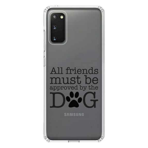 DistinctInk Clear Shockproof Hybrid Case for Galaxy S20 / S20 5G (6.2" Screen) - TPU Bumper Acrylic Back Tempered Glass Screen Protector - All Friends Must Be Approved by the Dog
