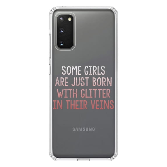 DistinctInk Clear Shockproof Hybrid Case for Galaxy S20 / S20 5G (6.2" Screen) - TPU Bumper Acrylic Back Tempered Glass Screen Protector - Some Girls Are Just Born with Glitter in Their Veins