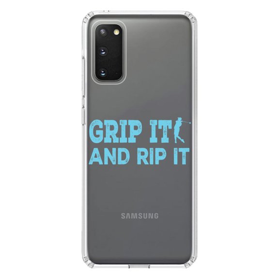 DistinctInk Clear Shockproof Hybrid Case for Galaxy S20 / S20 5G (6.2" Screen) - TPU Bumper Acrylic Back Tempered Glass Screen Protector - Golf Grip It And Rip It