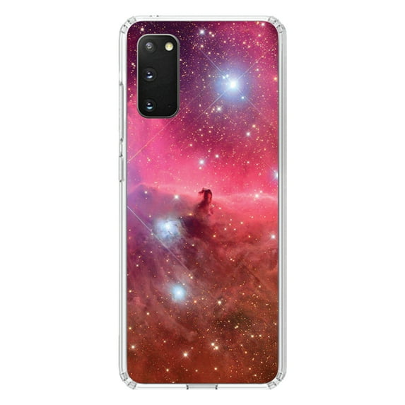 DistinctInk Clear Shockproof Hybrid Case for Galaxy S20 / S20 5G (6.2" Screen) - TPU Bumper, Acrylic Back, Tempered Glass Screen Protector - Horsehead Nebula Pink - Astronomy