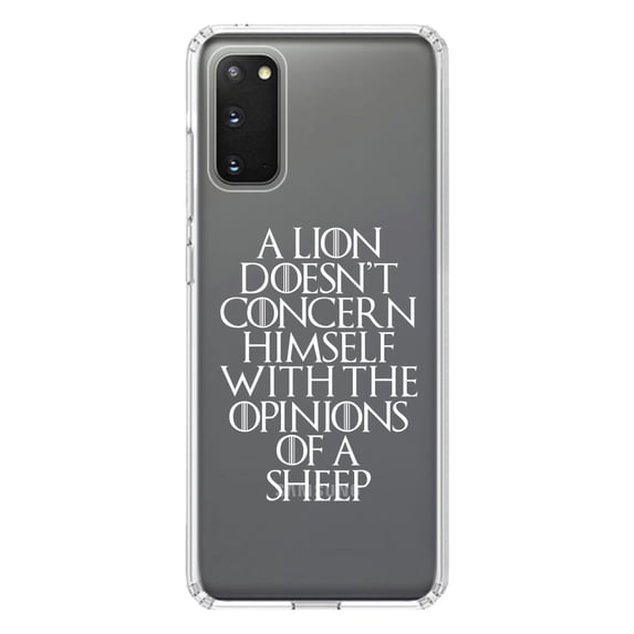 DistinctInk Clear Shockproof Hybrid Case for Galaxy S20 / S20 5G (6.2" Screen) - TPU Bumper Acrylic Back Tempered Glass Screen Protector - Lion Doesn't Concern With Opinions Sheep