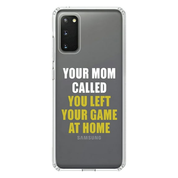 DistinctInk Clear Shockproof Hybrid Case for Galaxy S20 / S20 5G (6.2" Screen) - TPU Bumper Acrylic Back Tempered Glass Screen Protector - Your Mom Called You Left Your Game at Home