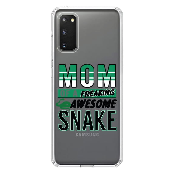 DistinctInk Clear Shockproof Hybrid Case for Galaxy S20 / S20 5G (6.2" Screen) - TPU Bumper Acrylic Back Tempered Glass Screen Protector - Mom of a Freaking Awesome Snake