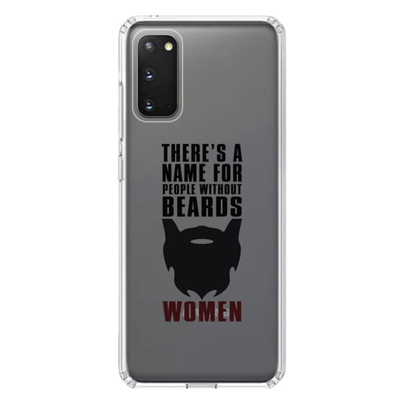 DistinctInk Clear Shockproof Hybrid Case for Galaxy S20 / S20 5G (6.2" Screen) - TPU Bumper Acrylic Back Tempered Glass Screen Protector - Name For People Without Beards: Women