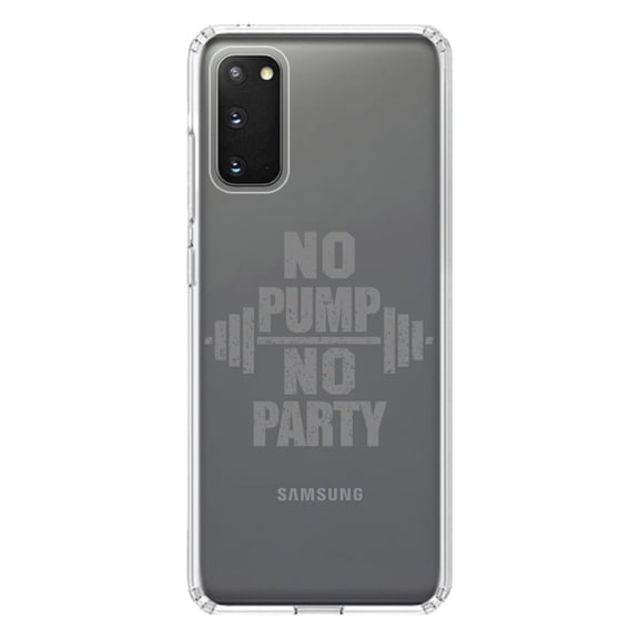 DistinctInk Clear Shockproof Hybrid Case for Galaxy S20 / S20 5G (6.2" Screen) - TPU Bumper Acrylic Back Tempered Glass Screen Protector - No Pump No Party Weights