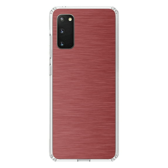 DistinctInk Clear Shockproof Hybrid Case for Galaxy S20 / S20 5G (6.2" Screen) - TPU Bumper, Acrylic Back, Tempered Glass Screen Protector - Red Stainless Steel Image - Printed Image of Stainless