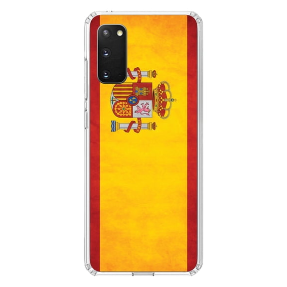 DistinctInk Clear Shockproof Hybrid Case for Galaxy S20 / S20 5G (6.2" Screen) - TPU Bumper, Acrylic Back, Tempered Glass Screen Protector - Spain Old Weathered Spanish Flag Red Yellow - Spain