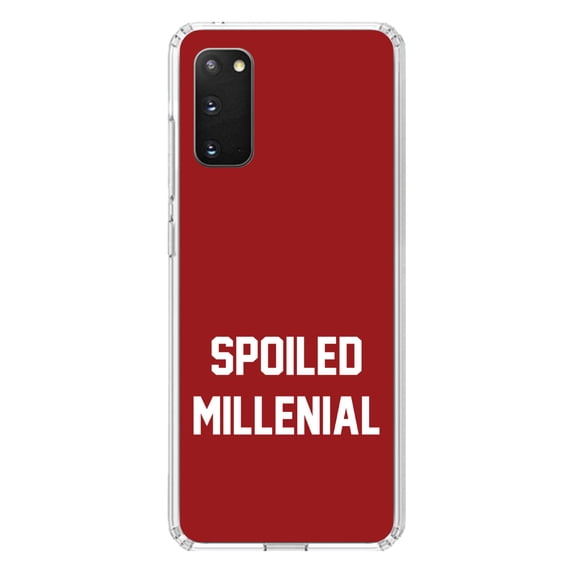 DistinctInk Clear Shockproof Hybrid Case for Galaxy S20 / S20 5G (6.2" Screen) - TPU Bumper, Acrylic Back, Tempered Glass Screen Protector - Spoiled Millenial - Red & White