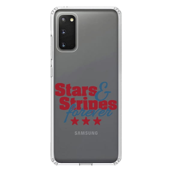 DistinctInk Clear Shockproof Hybrid Case for Galaxy S20 / S20 5G (6.2" Screen) - TPU Bumper Acrylic Back Tempered Glass Screen Protector - Stars & Stripes Forever