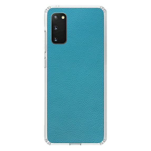 DistinctInk Clear Shockproof Hybrid Case for Galaxy S20 / S20 5G (6.2" Screen) - TPU Bumper, Acrylic Back, Tempered Glass Screen Protector - Teal Faux Leather Print Design - Printed Faux Leather