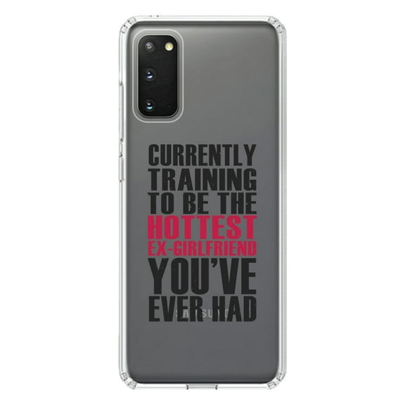DistinctInk Clear Shockproof Hybrid Case for Galaxy S20 / S20 5G (6.2" Screen) - TPU Bumper Acrylic Back Tempered Glass Screen Protector - Training to be Hottest Ex Girlfriend Ever
