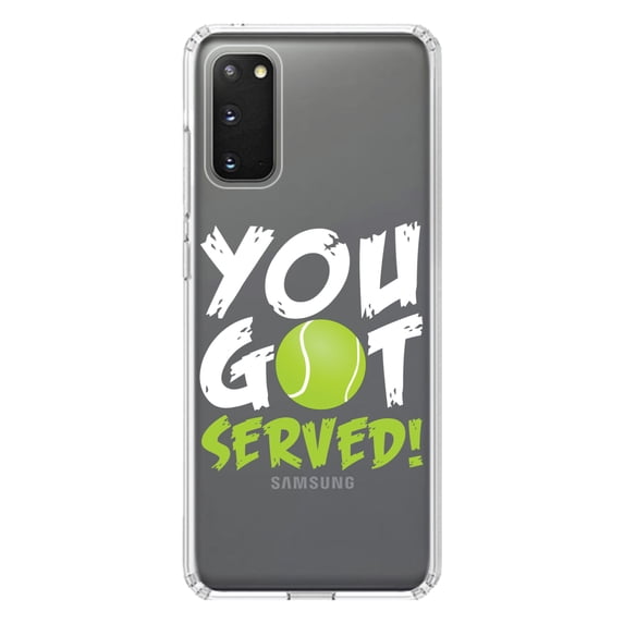 DistinctInk Clear Shockproof Hybrid Case for Galaxy S20 / S20 5G (6.2" Screen) - TPU Bumper Acrylic Back Tempered Glass Screen Protector - You Got Served Tennis