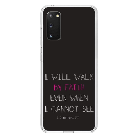 DistinctInk Clear Shockproof Hybrid Case for Galaxy S20 ULTRA / 5G (6.9" Screen) - TPU Bumper, Acrylic Back, Tempered Glass Screen Protector - 2 Corinthians 5:7 - Walk By Faith Even When I Cannot See
