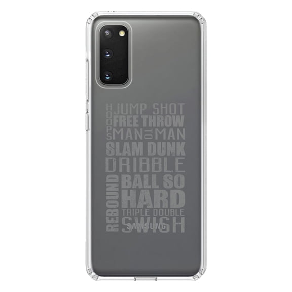 DistinctInk Clear Shockproof Hybrid Case for Galaxy S20 ULTRA / 5G (6.9" Screen) - TPU Bumper Acrylic Back Tempered Glass Screen Protector - Basketball Word Art Jump Shot Free Throw