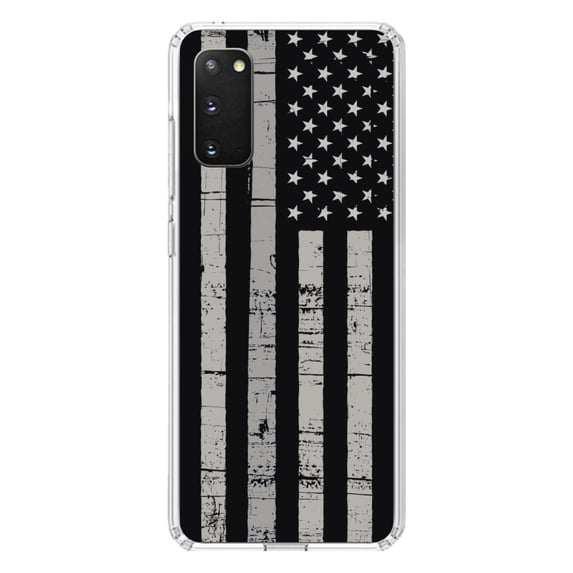 DistinctInk Clear Shockproof Hybrid Case for Galaxy S20 ULTRA / 5G (6.9" Screen) - TPU Bumper, Acrylic Back, Tempered Glass Screen Protector - Black Grey US Flag United States - America
