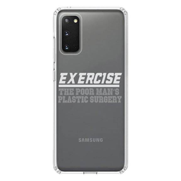 DistinctInk Clear Shockproof Hybrid Case for Galaxy S20 ULTRA / 5G (6.9" Screen) - TPU Bumper Acrylic Back Tempered Glass Screen Protector - Exercise The Poor Man's Plastic Surgery