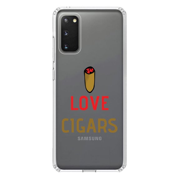 DistinctInk Clear Shockproof Hybrid Case for Galaxy S20 ULTRA / 5G (6.9" Screen) - TPU Bumper Acrylic Back Tempered Glass Screen Protector - I Love Cigars