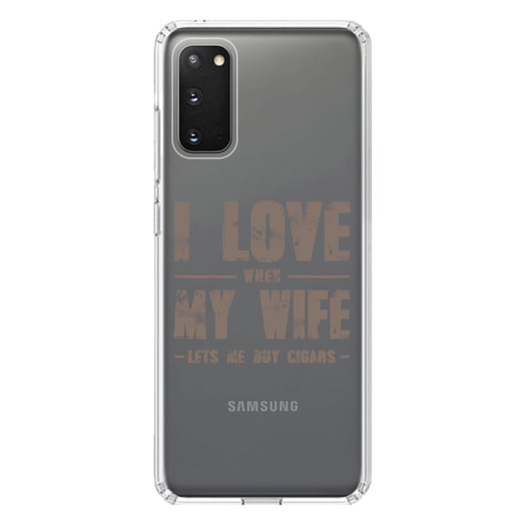 DistinctInk Clear Shockproof Hybrid Case for Galaxy S20 ULTRA / 5G (6.9" Screen) - TPU Bumper Acrylic Back Tempered Glass Screen Protector - I Love When My Wife Lets Me Buy Cigars