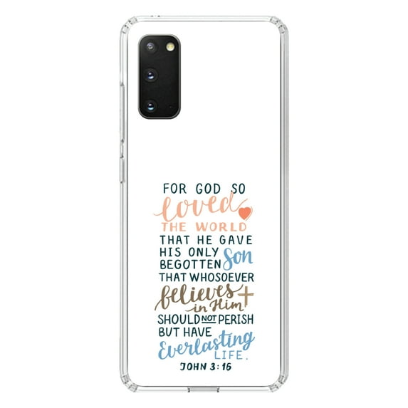DistinctInk Clear Shockproof Hybrid Case for Galaxy S20 ULTRA / 5G (6.9" Screen) - TPU Bumper, Acrylic Back, Tempered Glass Screen Protector - John 3:16 - For God So Loved The World