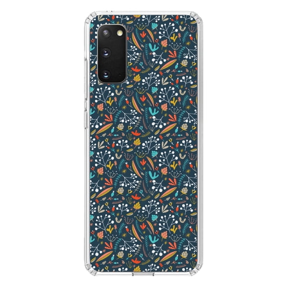 DistinctInk Clear Shockproof Hybrid Case for Galaxy S20 ULTRA / 5G (6.9" Screen) - TPU Bumper, Acrylic Back, Tempered Glass Screen Protector - Modern Floral - Navy Red White