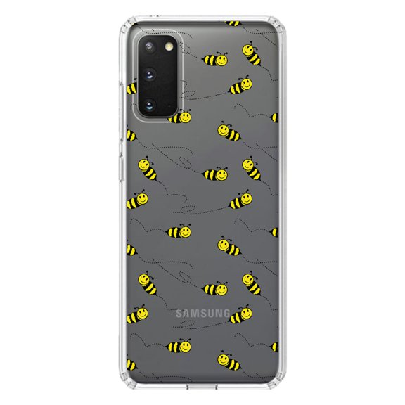 DistinctInk Clear Shockproof Hybrid Case for Galaxy S20 ULTRA / 5G (6.9" Screen) - TPU Bumper, Acrylic Back, Tempered Glass Screen Protector - Repeating Bumble bees