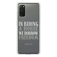 thumbnail image 1 of DistinctInk Clear Shockproof Hybrid Case for Galaxy S20 ULTRA / 5G (6.9" Screen) - TPU Bumper Acrylic Back Tempered Glass Screen Protector - In Riding a Horse, We Borrow Freedom, 1 of 2