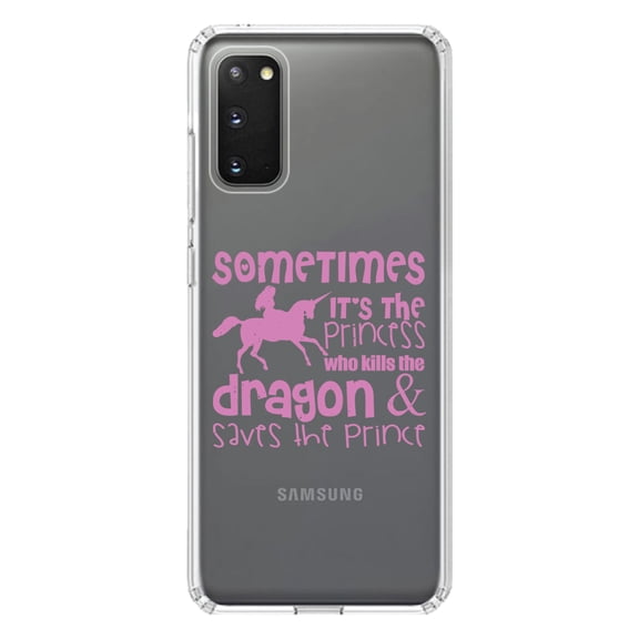 DistinctInk Clear Shockproof Hybrid Case for Galaxy S20 ULTRA / 5G (6.9" Screen) - TPU Bumper Acrylic Back Tempered Glass Screen Protector - Sometimes It's the Princess Who Kills the Dragon