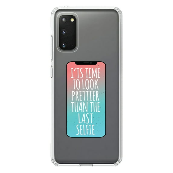 DistinctInk Clear Shockproof Hybrid Case for Galaxy S20 ULTRA / 5G (6.9" Screen) - TPU Bumper Acrylic Back Tempered Glass Screen Protector - Time To Look Prettier Than the Last Selfie