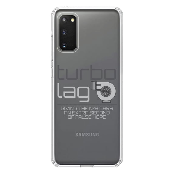 DistinctInk Clear Shockproof Hybrid Case for Galaxy S20 ULTRA / 5G (6.9" Screen) - TPU Bumper Acrylic Back Tempered Glass Screen Protector - Turbo Lag - Giving N/A Cars False Hope