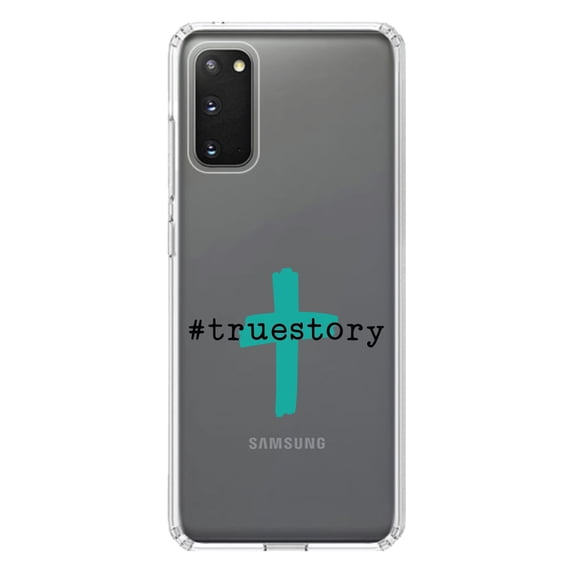 DistinctInk Clear Shockproof Hybrid Case for Galaxy S20 ULTRA / 5G (6.9" Screen) - TPU Bumper Acrylic Back Tempered Glass Screen Protector - #truestory - Cross - Christian - Teal