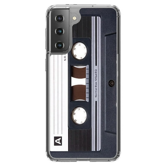 DistinctInk Clear Hybrid Case for Samsung Galaxy S21 (6.2" Screen) - Audio Cassette Tape - Shockproof Protection