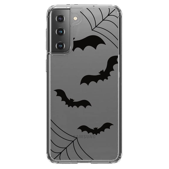 DistinctInk Clear Hybrid Case for Samsung Galaxy S21 (6.2" Screen) - Bats and Spider Webs - Slim Profile Design