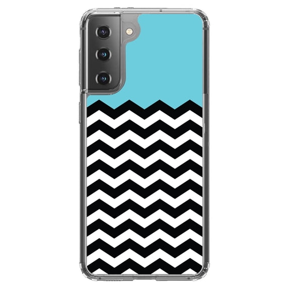 DistinctInk Clear Hybrid Case for Samsung Galaxy S21 (6.2" Screen) - Black & White Chevron Stripes Pattern - Shockproof Protection