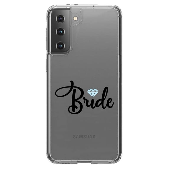 DistinctInk Clear Hybrid Case for Samsung Galaxy S21 (6.2" Screen) - Wedding Design - Tempered Glass Back