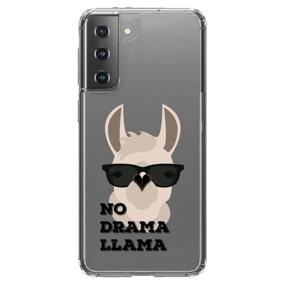 DistinctInk Clear Hybrid Case for Samsung Galaxy S21 (6.2" Screen) - No Drama Llama Cartoon - Lightweight Grip