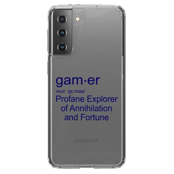 DistinctInk Clear Hybrid Case for Samsung Galaxy S21 (6.2" Screen) - Gamer Dictionary Definition Profane Explorer - Wireless Charging Compatible